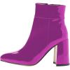 imageFSJ Women Pointed Toe Block High Heel Ankle Boots Glossy Patent Leather Party Dress Booties Size 415 USMagenta