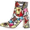 imageFSJ Women Pointed Toe Block High Heel Ankle Boots Glossy Patent Leather Party Dress Booties Size 415 USMulticolored