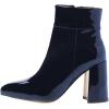 imageFSJ Women Pointed Toe Block High Heel Ankle Boots Glossy Patent Leather Party Dress Booties Size 415 USNavy Blue