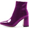 imageFSJ Women Pointed Toe Block High Heel Ankle Boots Glossy Patent Leather Party Dress Booties Size 415 USPurple