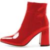 imageFSJ Women Pointed Toe Block High Heel Ankle Boots Glossy Patent Leather Party Dress Booties Size 415 USRed