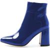 imageFSJ Women Pointed Toe Block High Heel Ankle Boots Glossy Patent Leather Party Dress Booties Size 415 USRoyal Blue