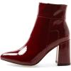 imageFSJ Women Pointed Toe Block High Heel Ankle Boots Glossy Patent Leather Party Dress Booties Size 415 USWine Red