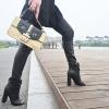 imageFSJ Women Stylish Peep Toe Slouch Ankle Boots Chunky Stacked Heels Party Prom Nightclub Evening Dress Shoes Size 415 USBlack