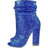 imageFSJ Women Stylish Peep Toe Slouch Ankle Boots Chunky Stacked Heels Party Prom Nightclub Evening Dress Shoes Size 415 USBlue Glitter