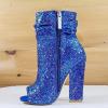 imageFSJ Women Stylish Peep Toe Slouch Ankle Boots Chunky Stacked Heels Party Prom Nightclub Evening Dress Shoes Size 415 USBlue Glitter