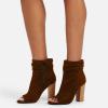 imageFSJ Women Stylish Peep Toe Slouch Ankle Boots Chunky Stacked Heels Party Prom Nightclub Evening Dress Shoes Size 415 USBrown Side Zipper