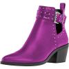 imageFSJ Women Almond Pointed Toe Ankle Boots Chelsea Cut Out Block Chunky Heels Booties with Buckle Ankle Strap Comfort Shoes Size 415 USFuchsia
