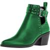 imageFSJ Women Almond Pointed Toe Ankle Boots Chelsea Cut Out Block Chunky Heels Booties with Buckle Ankle Strap Comfort Shoes Size 415 USGreen