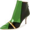 imageFSJ Women Glossy Mid Heel Ankle Boots Pointed Toe Bootie Chelsea Zipper Fall Fashion Winter Shoe Size 415 USYellow Green