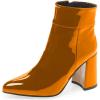 imageFSJ Women Pointed Toe Block High Heel Ankle Boots Glossy Patent Leather Party Dress Booties Size 415 USDark Orange