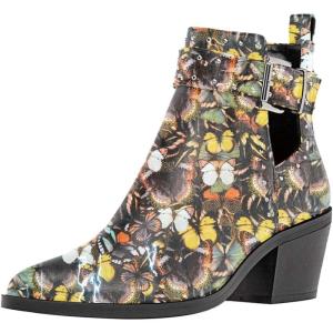 imageFSJ Women Almond Pointed Toe Ankle Boots Chelsea Cut Out Block Chunky Heels Booties with Buckle Ankle Strap Comfort Shoes Size 415 USButterfly