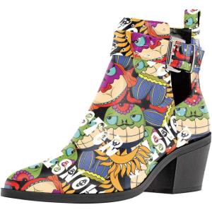 imageFSJ Women Almond Pointed Toe Ankle Boots Chelsea Cut Out Block Chunky Heels Booties with Buckle Ankle Strap Comfort Shoes Size 415 USCartoon