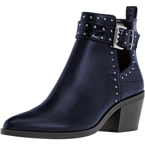 imageFSJ Women Almond Pointed Toe Ankle Boots Chelsea Cut Out Block Chunky Heels Booties with Buckle Ankle Strap Comfort Shoes Size 415 USNavy