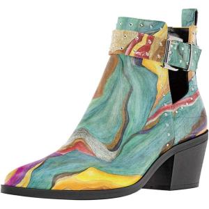 imageFSJ Women Almond Pointed Toe Ankle Boots Chelsea Cut Out Block Chunky Heels Booties with Buckle Ankle Strap Comfort Shoes Size 415 USQuicksand
