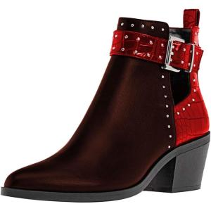imageFSJ Women Almond Pointed Toe Ankle Boots Chelsea Cut Out Block Chunky Heels Booties with Buckle Ankle Strap Comfort Shoes Size 415 USWinered