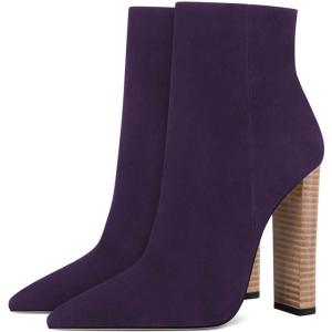 imageFSJ Women Fashion Chunky High Stacked Heels Booties Side Zipper Pointed Toe Ankle Boots Faux Suede Wide Winter Sexy Dress Evening Short Boots Shoes Size 415 USPurple