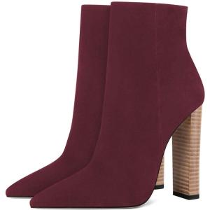 imageFSJ Women Fashion Chunky High Stacked Heels Booties Side Zipper Pointed Toe Ankle Boots Faux Suede Wide Winter Sexy Dress Evening Short Boots Shoes Size 415 USDark Red
