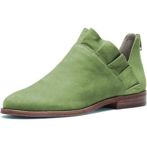imageFSJ Women Fashion Closed Almond Toe Ankle Booties Chunky Low Heel V Cut Ruffle Back Zipper Boots Date Winter ShoesLight Green