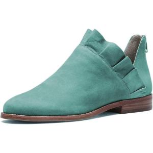 imageFSJ Women Fashion Closed Almond Toe Ankle Booties Chunky Low Heel V Cut Ruffle Back Zipper Boots Date Winter ShoesSky Blue