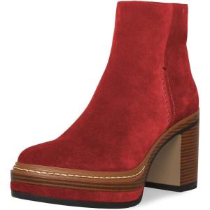 imageFSJ Women Fashion Platform Round Toe Suede Ankle Boots Block Chunky High Heel Side Zipper Winter Warm Walking Ladies Shoes Size 415 USRed
