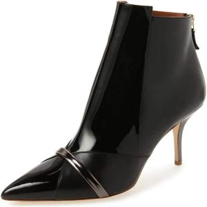 imageFSJ Women Glossy Mid Heel Ankle Boots Pointed Toe Bootie Chelsea Zipper Fall Fashion Winter Shoe Size 415 USBlack
