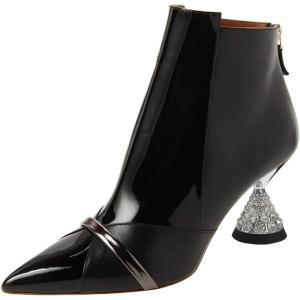 imageFSJ Women Glossy Mid Heel Ankle Boots Pointed Toe Bootie Chelsea Zipper Fall Fashion Winter Shoe Size 415 USBlack Crystal Heel