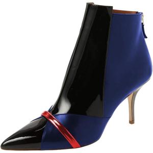 imageFSJ Women Glossy Mid Heel Ankle Boots Pointed Toe Bootie Chelsea Zipper Fall Fashion Winter Shoe Size 415 USBlue Black