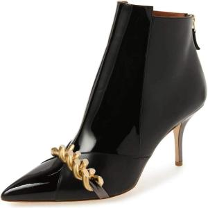 imageFSJ Women Glossy Mid Heel Ankle Boots Pointed Toe Bootie Chelsea Zipper Fall Fashion Winter Shoe Size 415 USCustomize