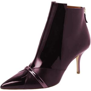 imageFSJ Women Glossy Mid Heel Ankle Boots Pointed Toe Bootie Chelsea Zipper Fall Fashion Winter Shoe Size 415 USDark Orchid
