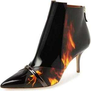 imageFSJ Women Glossy Mid Heel Ankle Boots Pointed Toe Bootie Chelsea Zipper Fall Fashion Winter Shoe Size 415 USFlame