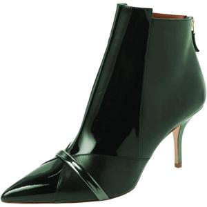 imageFSJ Women Glossy Mid Heel Ankle Boots Pointed Toe Bootie Chelsea Zipper Fall Fashion Winter Shoe Size 415 USGreen