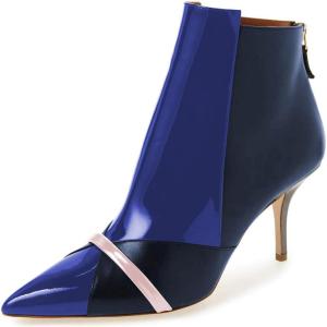 imageFSJ Women Glossy Mid Heel Ankle Boots Pointed Toe Bootie Chelsea Zipper Fall Fashion Winter Shoe Size 415 USPink Blue