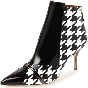 imageFSJ Women Glossy Mid Heel Ankle Boots Pointed Toe Bootie Chelsea Zipper Fall Fashion Winter Shoe Size 415 USPlaid