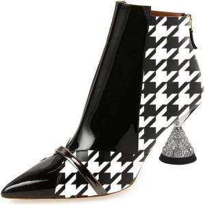 imageFSJ Women Glossy Mid Heel Ankle Boots Pointed Toe Bootie Chelsea Zipper Fall Fashion Winter Shoe Size 415 USPlaid Crystal Heel