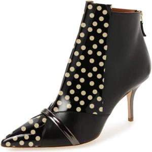imageFSJ Women Glossy Mid Heel Ankle Boots Pointed Toe Bootie Chelsea Zipper Fall Fashion Winter Shoe Size 415 USPolka Dot