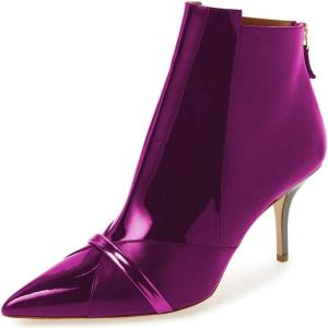 imageFSJ Women Glossy Mid Heel Ankle Boots Pointed Toe Bootie Chelsea Zipper Fall Fashion Winter Shoe Size 415 USPurple