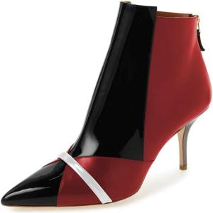 imageFSJ Women Glossy Mid Heel Ankle Boots Pointed Toe Bootie Chelsea Zipper Fall Fashion Winter Shoe Size 415 USRed Black