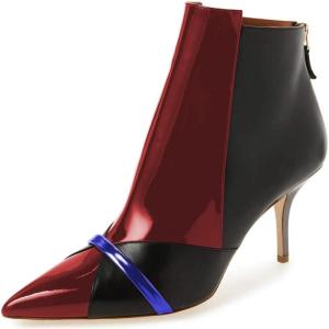 imageFSJ Women Glossy Mid Heel Ankle Boots Pointed Toe Bootie Chelsea Zipper Fall Fashion Winter Shoe Size 415 USRed Blue