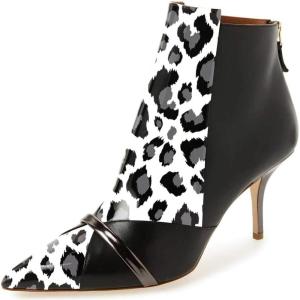imageFSJ Women Glossy Mid Heel Ankle Boots Pointed Toe Bootie Chelsea Zipper Fall Fashion Winter Shoe Size 415 USWhite Black