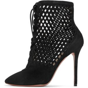 imageFSJ Women Gorgeous Cutout Ankle Boots High Heels Stiletto Lace up Bootie Round Toe Evening Party Shoes Size 415 USBlack