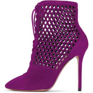 imageFSJ Women Gorgeous Cutout Ankle Boots High Heels Stiletto Lace up Bootie Round Toe Evening Party Shoes Size 415 USFuchsia