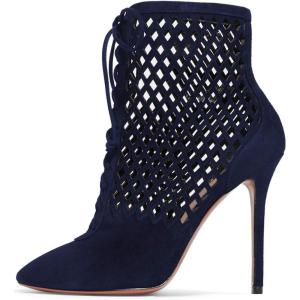 imageFSJ Women Gorgeous Cutout Ankle Boots High Heels Stiletto Lace up Bootie Round Toe Evening Party Shoes Size 415 USNavy