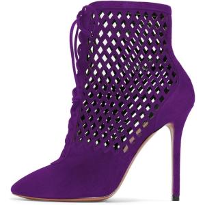 imageFSJ Women Gorgeous Cutout Ankle Boots High Heels Stiletto Lace up Bootie Round Toe Evening Party Shoes Size 415 USPurple