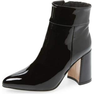 imageFSJ Women Pointed Toe Block High Heel Ankle Boots Glossy Patent Leather Party Dress Booties Size 415 USBlack