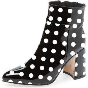 imageFSJ Women Pointed Toe Block High Heel Ankle Boots Glossy Patent Leather Party Dress Booties Size 415 USBlack Polka Dots