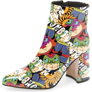imageFSJ Women Pointed Toe Block High Heel Ankle Boots Glossy Patent Leather Party Dress Booties Size 415 USCartoon