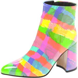imageFSJ Women Pointed Toe Block High Heel Ankle Boots Glossy Patent Leather Party Dress Booties Size 415 USColor Check