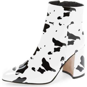 imageFSJ Women Pointed Toe Block High Heel Ankle Boots Glossy Patent Leather Party Dress Booties Size 415 USCow