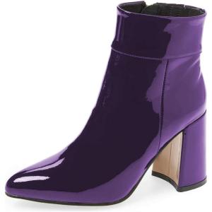 imageFSJ Women Pointed Toe Block High Heel Ankle Boots Glossy Patent Leather Party Dress Booties Size 415 USDark Orchid